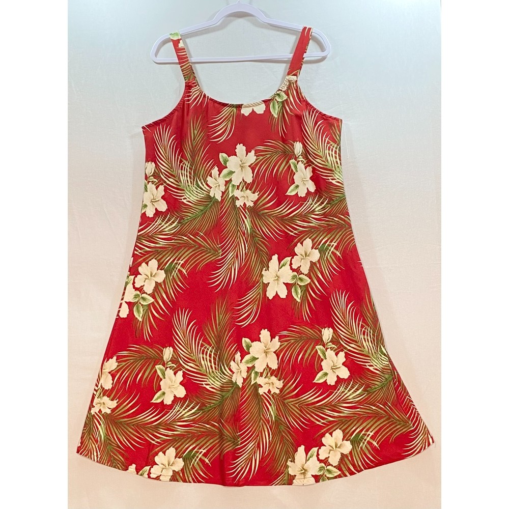 💎Barefoot Attitude Womens Slip Dress 2X Red Floral Terivoile Fabric